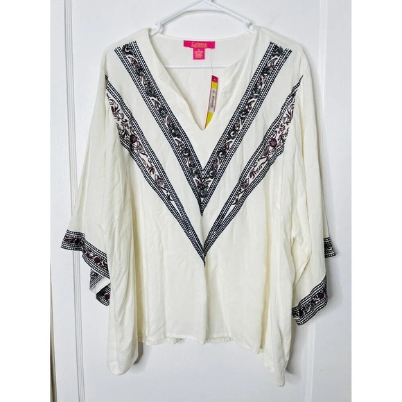 Catherine Malandrino Peasant Blouse M Embroidered Sequin White Boho Cape Sleeves - Picture 1 of 11